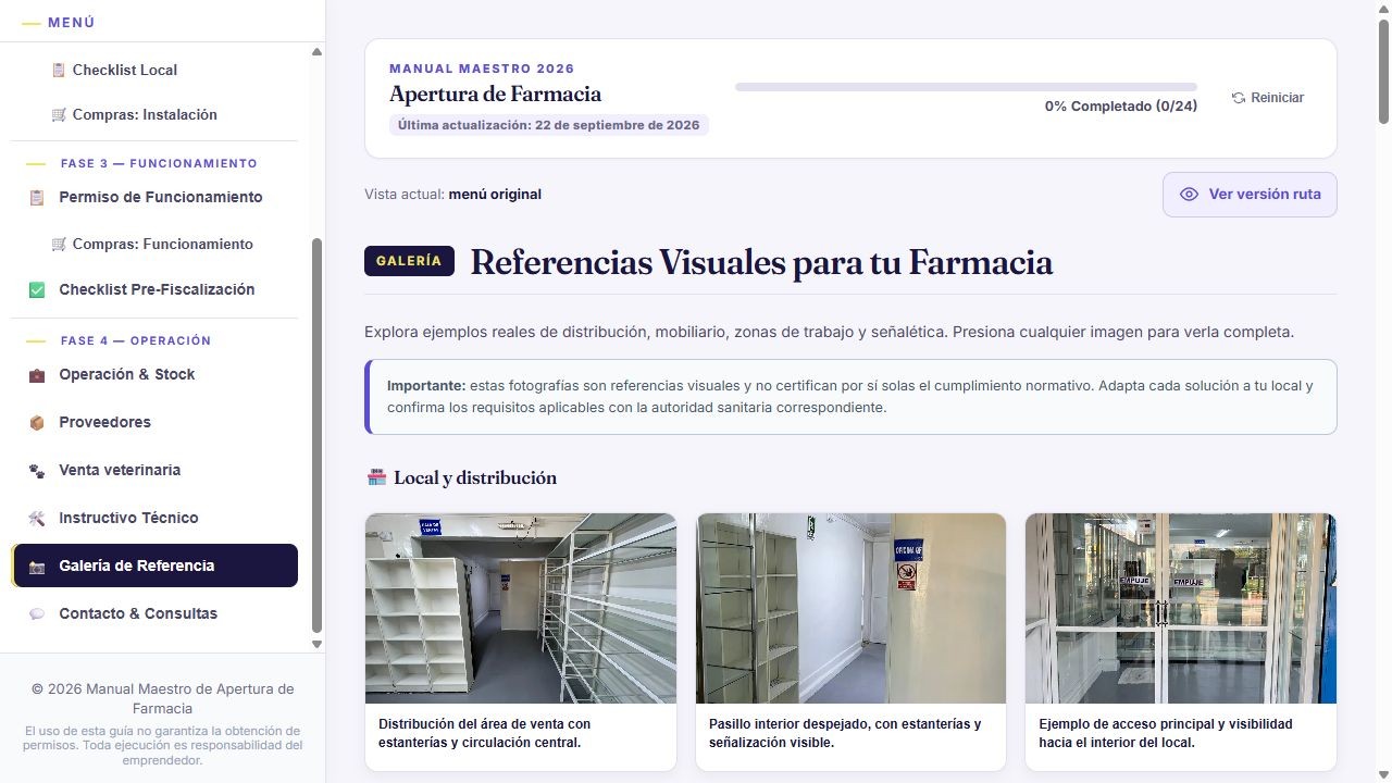 Captura real del Kit Maestro: galería de referencias visuales del local y su distribución